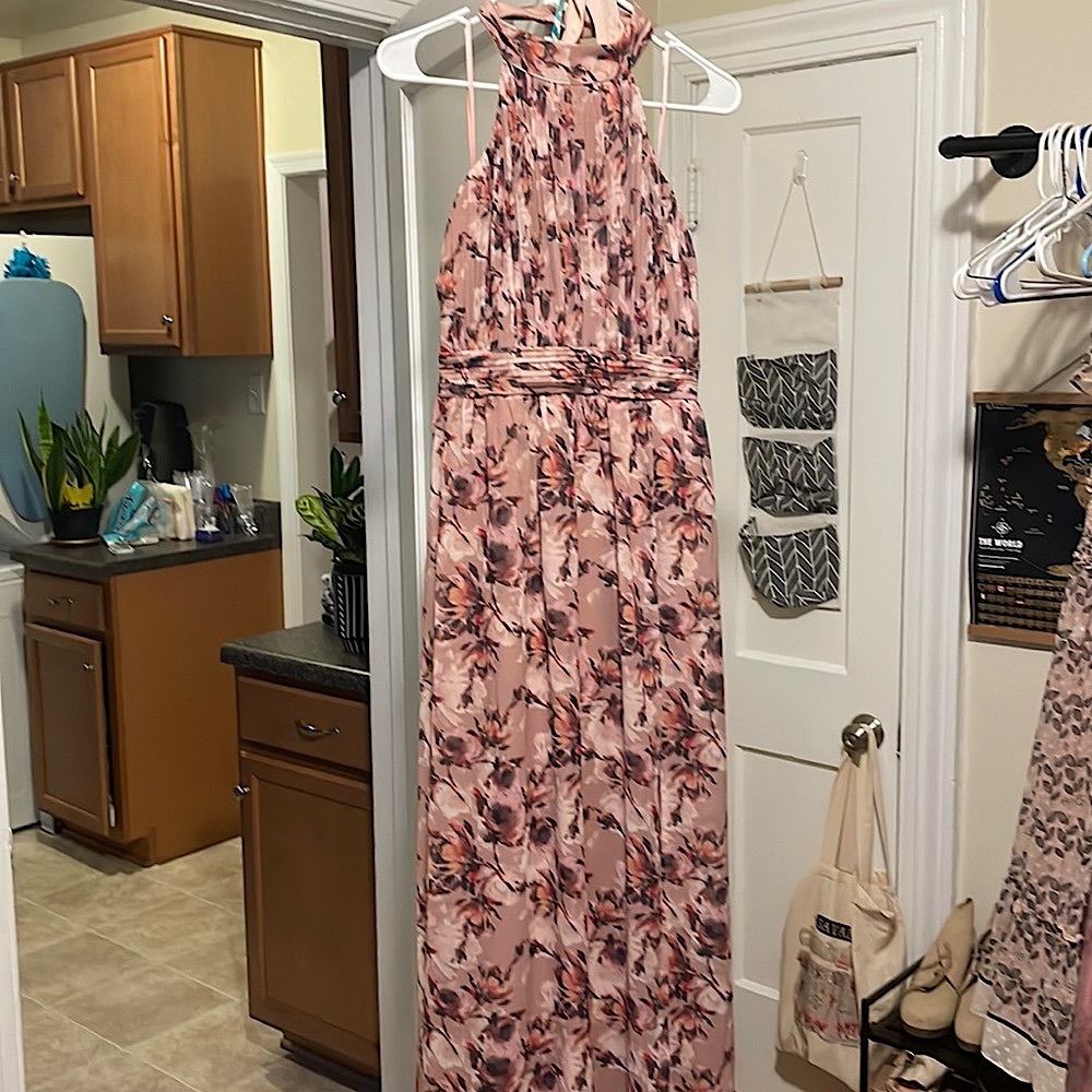 Halter top floral pink dress